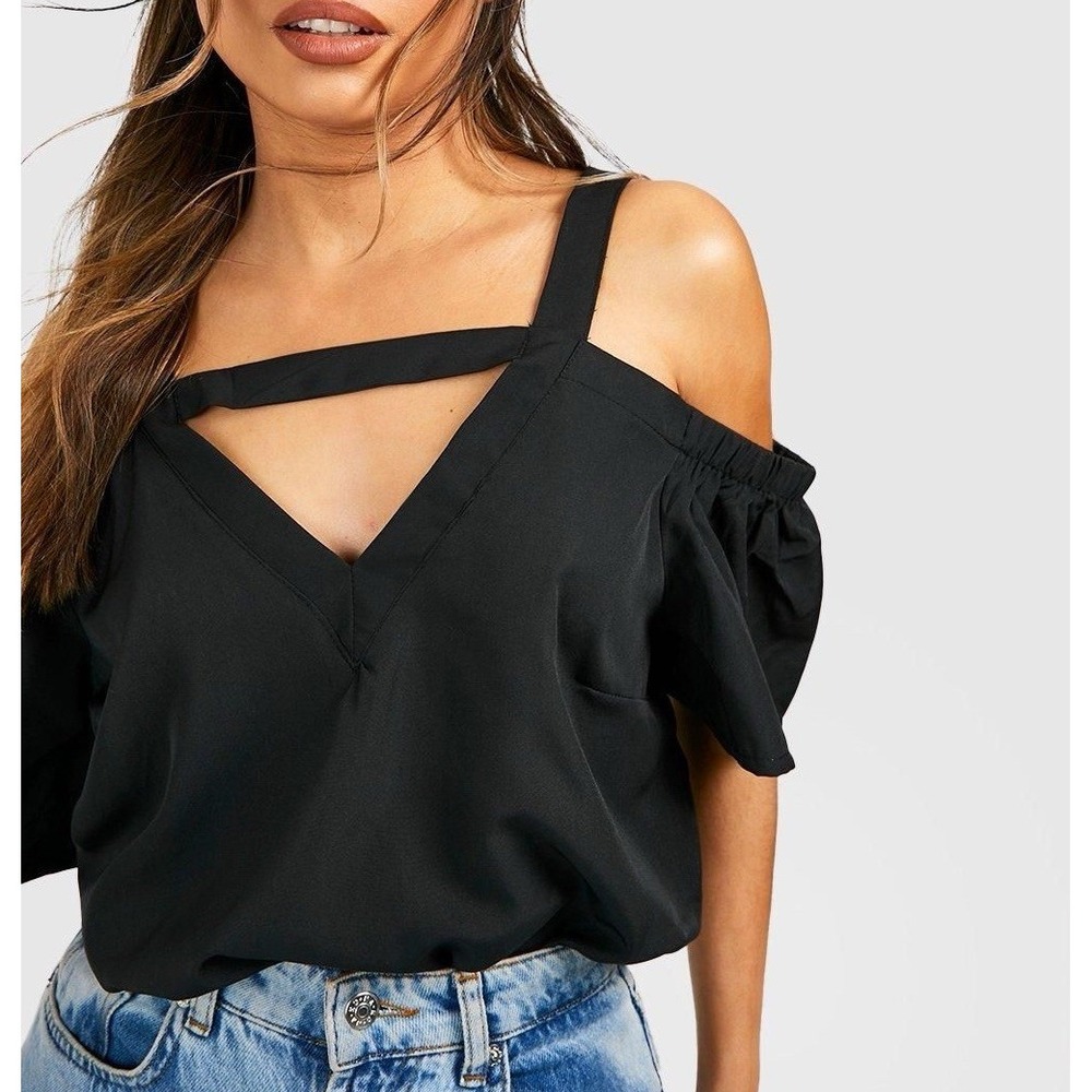 Shein Top Black Women S Cold Shoulder Cutout‎ Flowy Going Out Party Western Boho